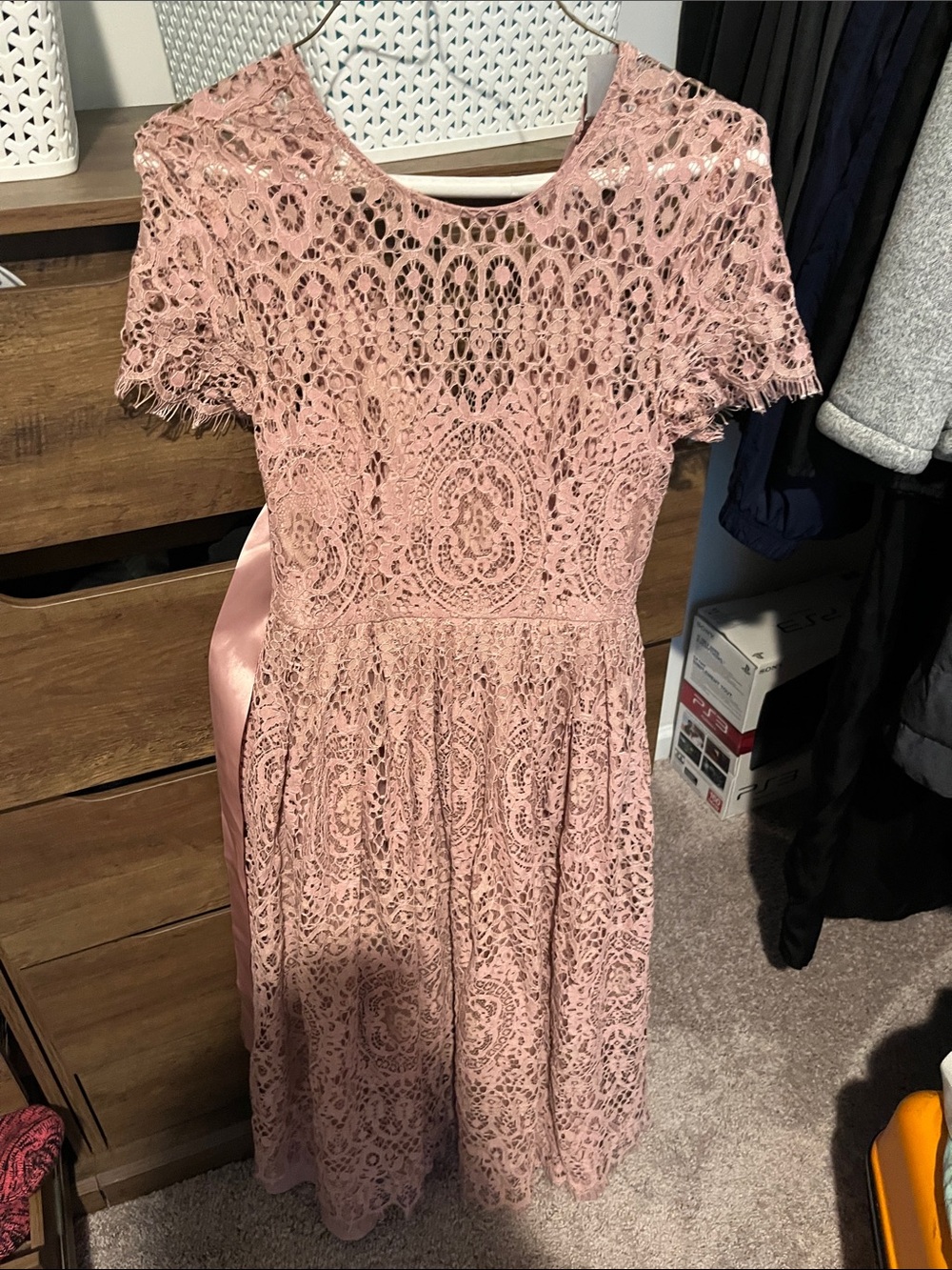 ASOS Dusty Pink Lace Tea-Length Dress